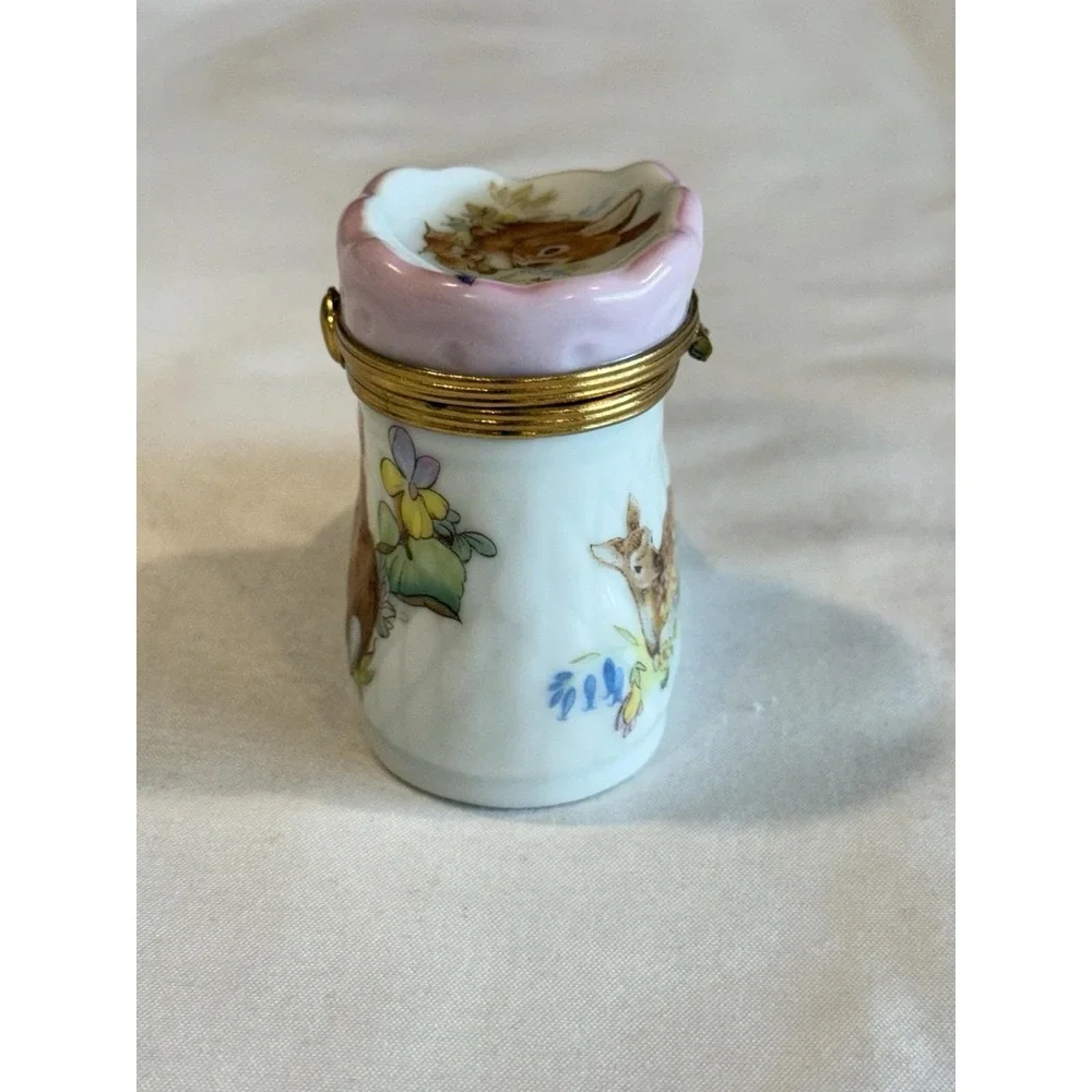 Limoges Fait Main France Trinket Box Porcelain Pink Bootie Bunny Deer Boot Shoe